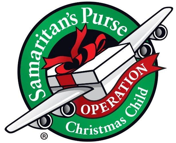 Logo of Samaritan's Purse Operation Christmas Child featuring a gift and airplane.