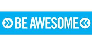 Blue banner with white text saying 'BE AWESOME'.